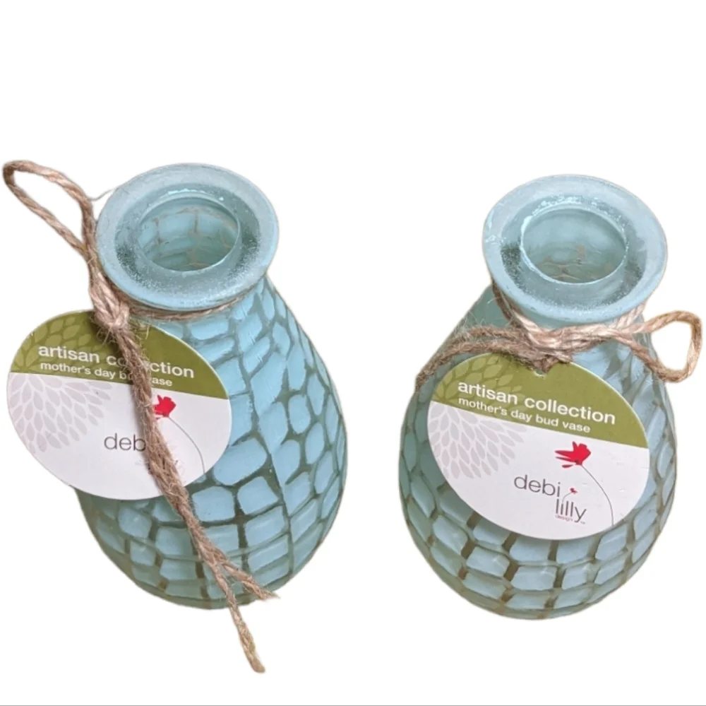Debi Lily Artisan Collection Textured Light Blue Mother's Day Glass Bud Vases